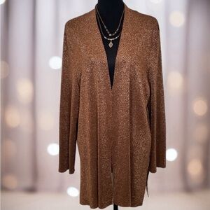 Nygard Collection Brown Shimmer Silk Blend Long Line Open Cardigan Size 2X